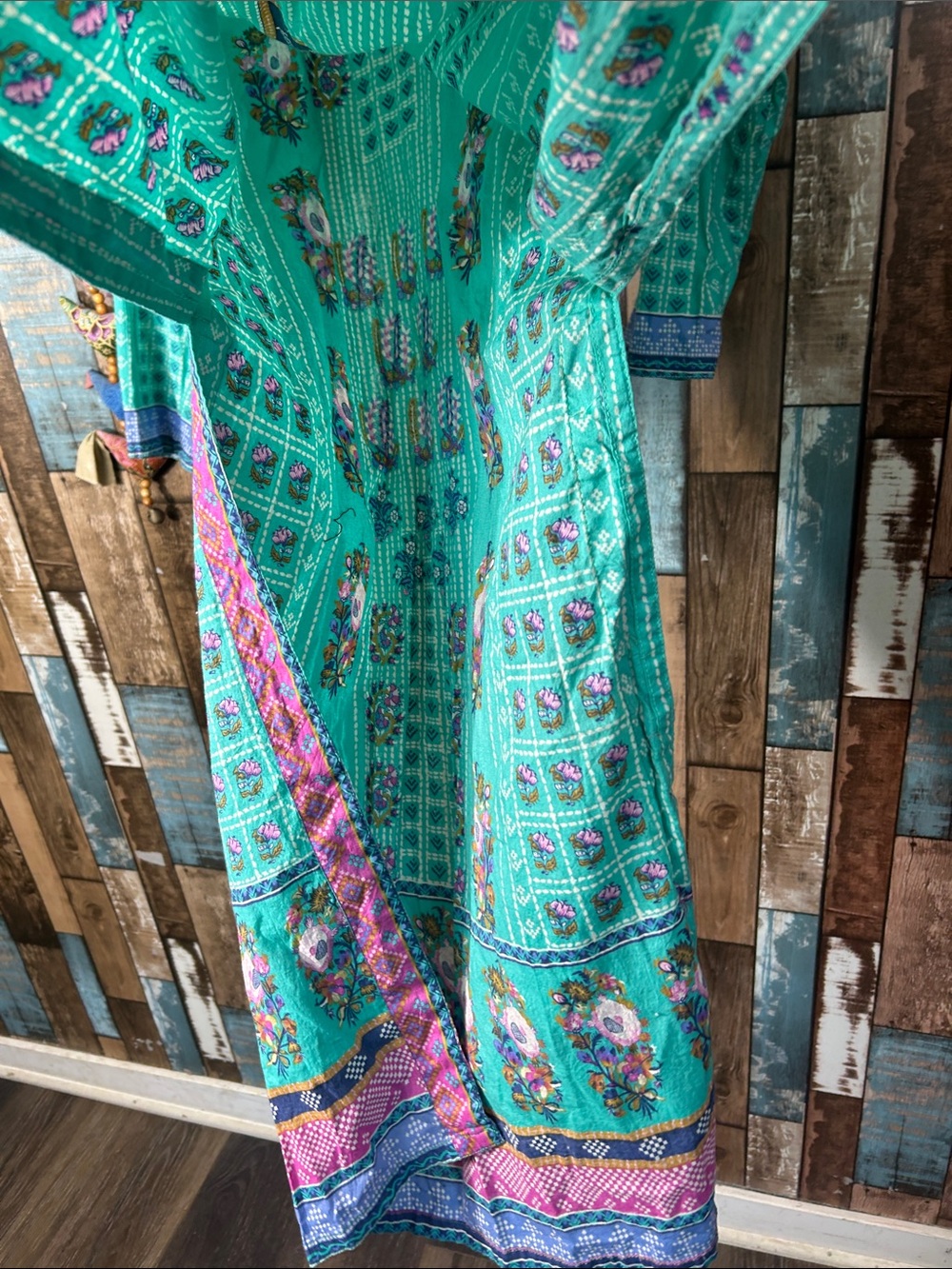 Turquoise Printed Long Sleeve Tunic Dress with Contrast Trim - Picture 7 of 16